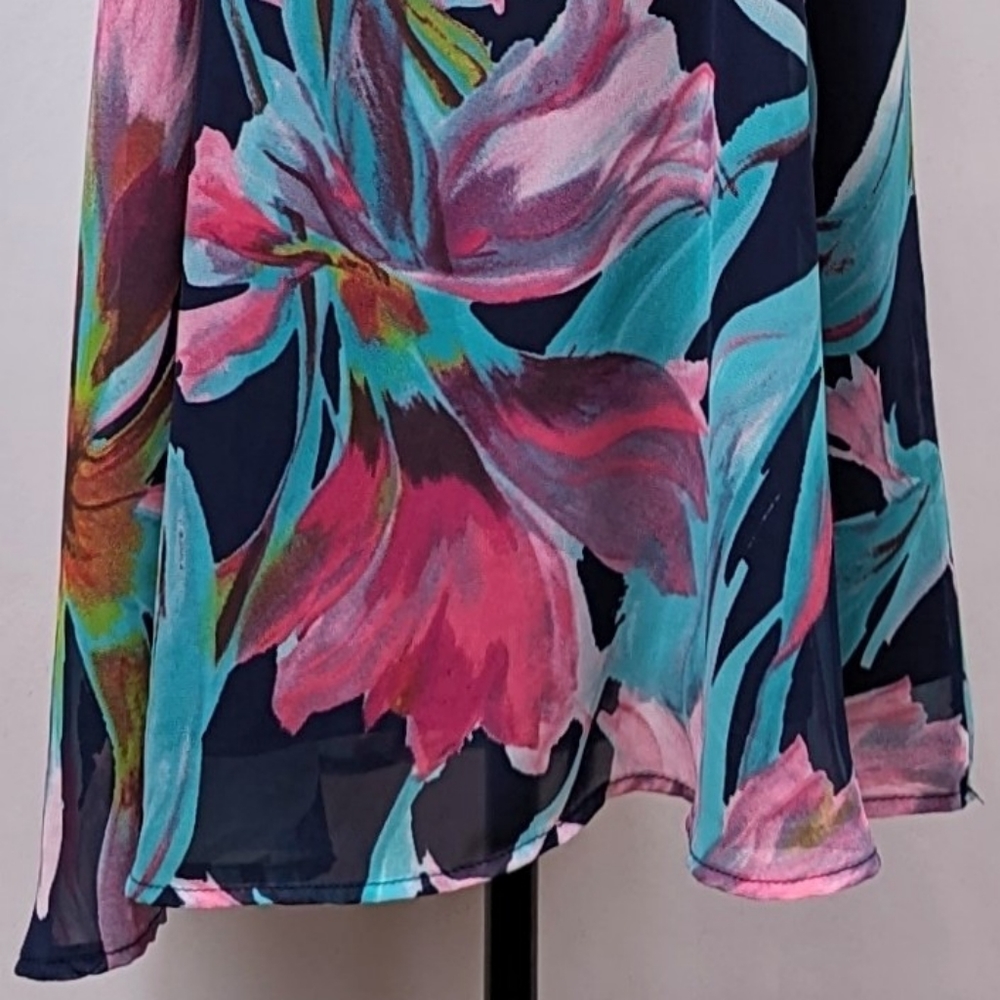 LuLu's Here and Luau Swing Dress Tropical Floral Print Spaghetti Strap Navy Med - Picture 6 of 15